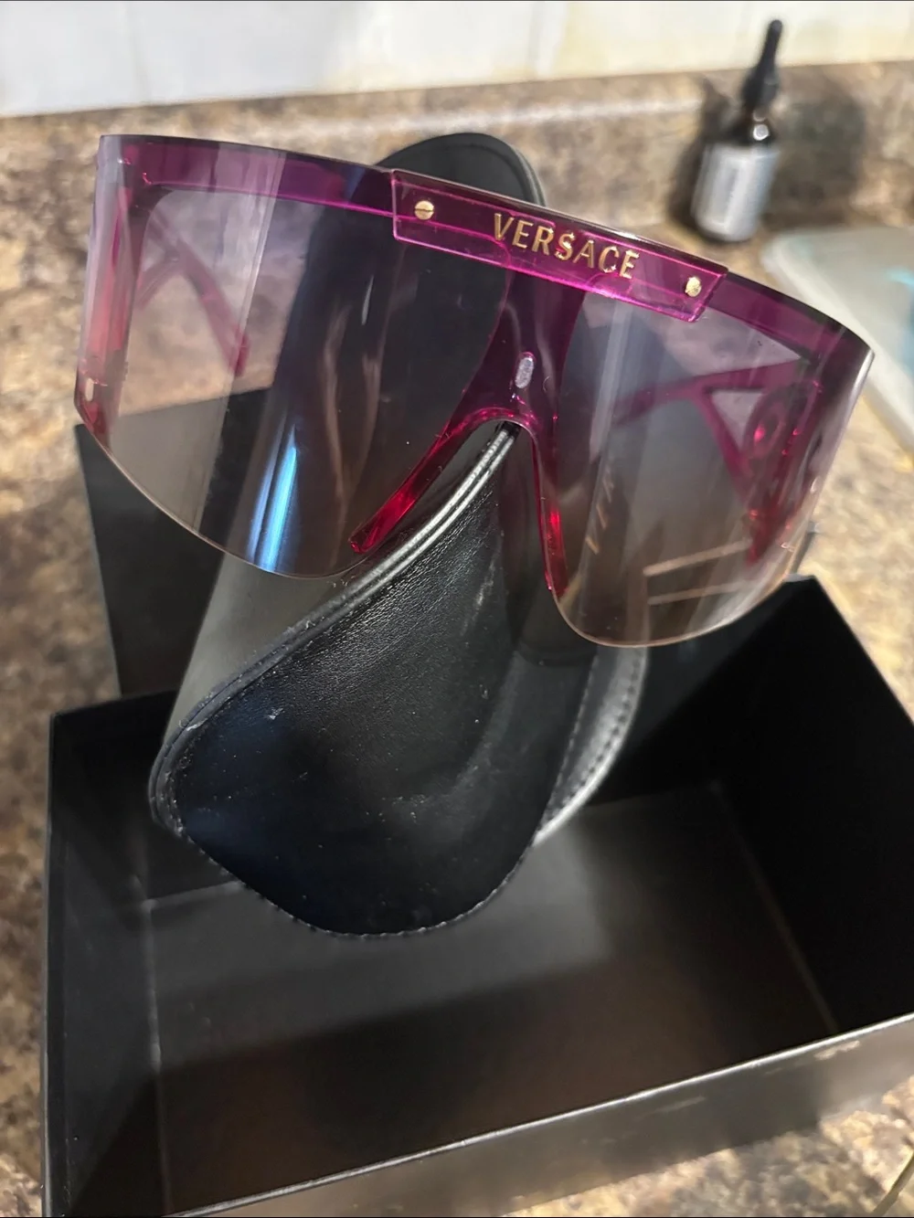 Versace Women's Purple-Pink Shield Sunglasses